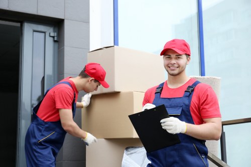 Professional movers handling household items